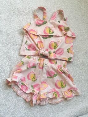 Juicy Couture Pink Peach Print Ruffle Tank & Shorts Set for baby girl